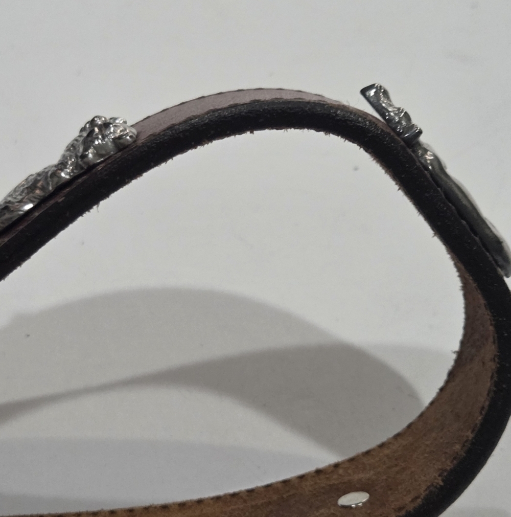 Vtg.Honest Brown Leather Men's Belt With Metal Animals Sz.32 - Picture 5 of 5